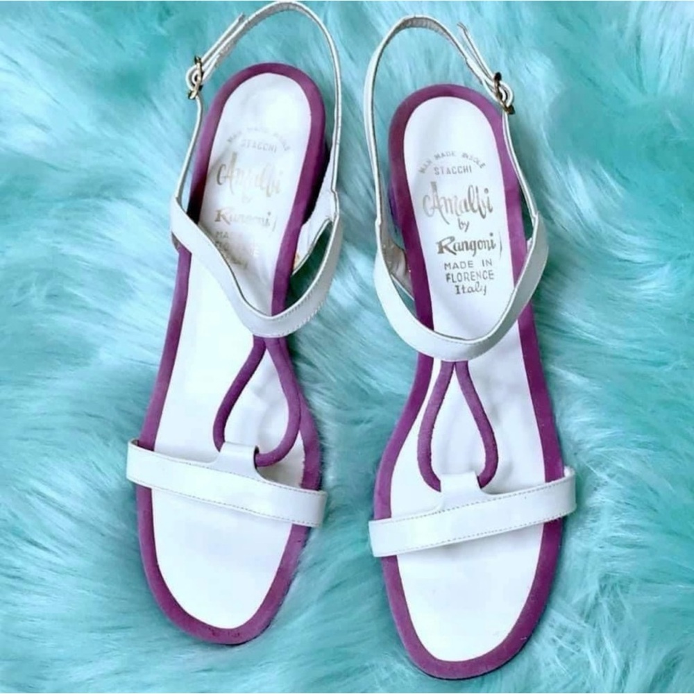 Amalfi By Rangoni 70s SUEDE LEATHER Strappy Low Heel Sandals Women’s 8.5 - Picture 7 of 10